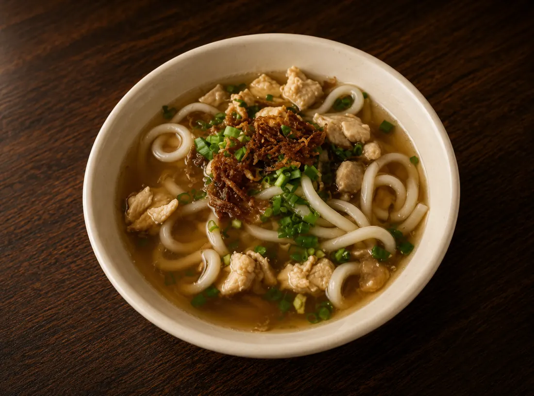 Banh canh au poulet dans un bouillon clair aux herbes