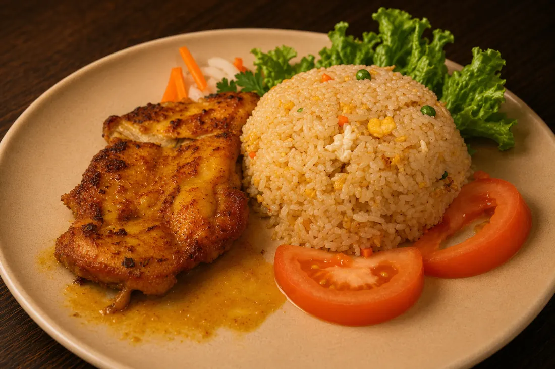 Poulet à la citronnelle servi avec riz sauté