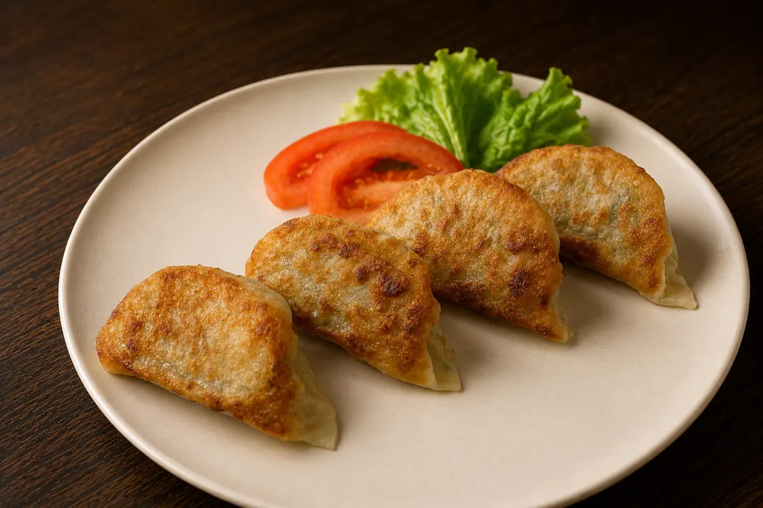 Raviolis grillés maison sur assiette crème