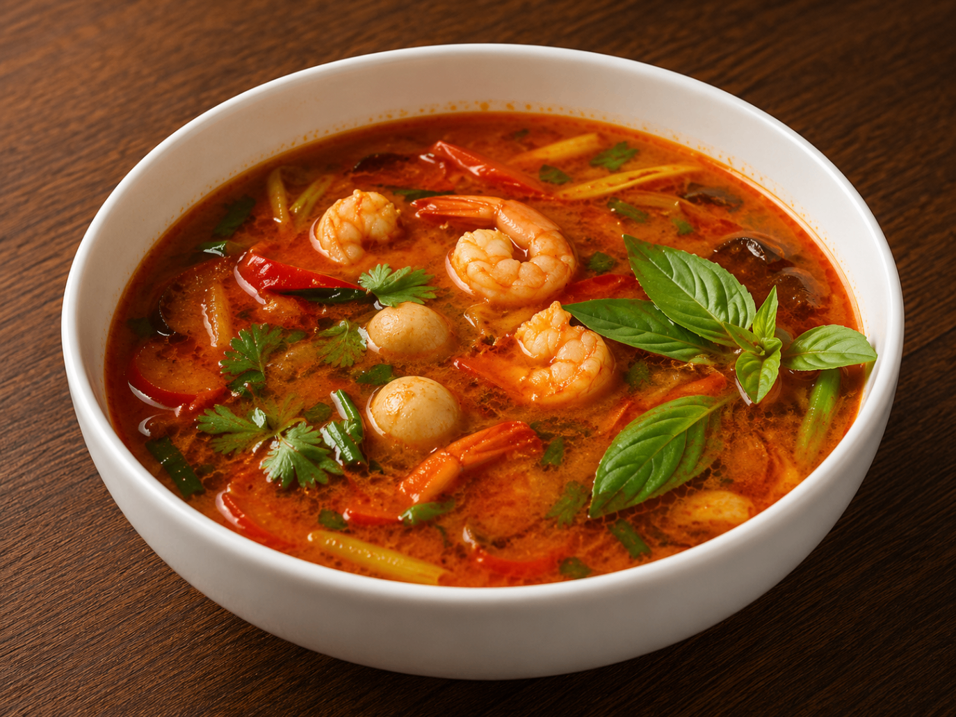 Soupe de crevettes à la citronnelle aux herbes fraîches et légumes